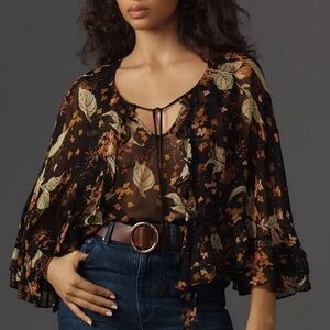 Anthropologie Plenty by Tracy Reese Sheer Printed Blouse capelet viscose medium